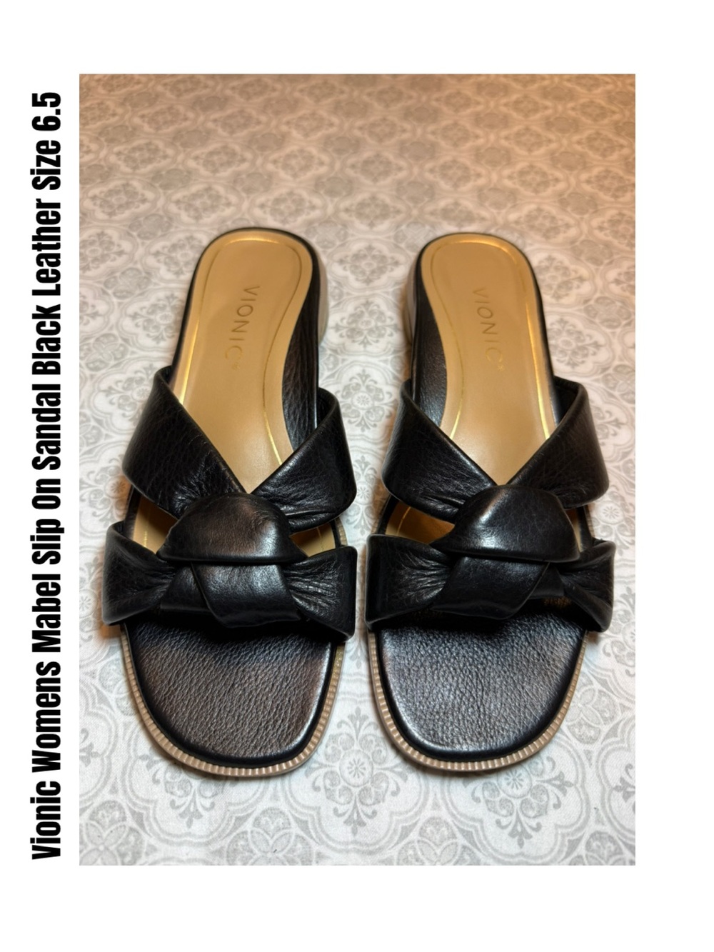Vionic Womens Mabel Slip On Sandal Black Leather Size 6.5